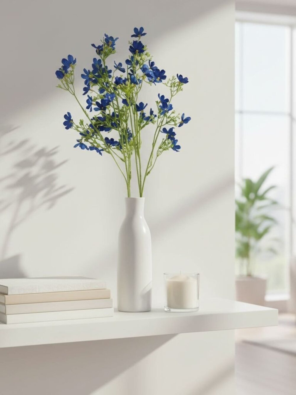 Cobalt Blue Dogwood Stems Faux Wax Flower Blue Floral Bold Decor Vase Filler 24 - Picture 3 of 12